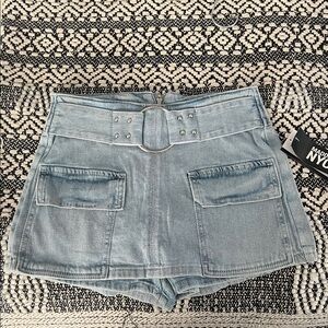 Light Blue Denim Shorts with Belt
